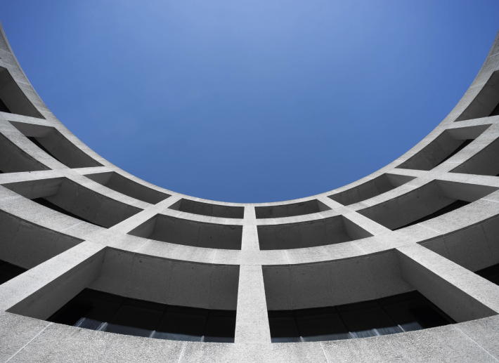 Downwars view of a spiral building